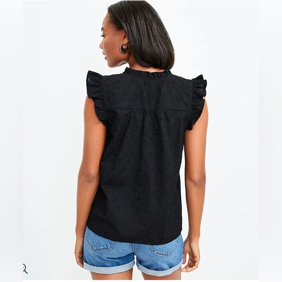 Loft Eyelet Ruffle Split Neck Shell - Picture 2 of 6